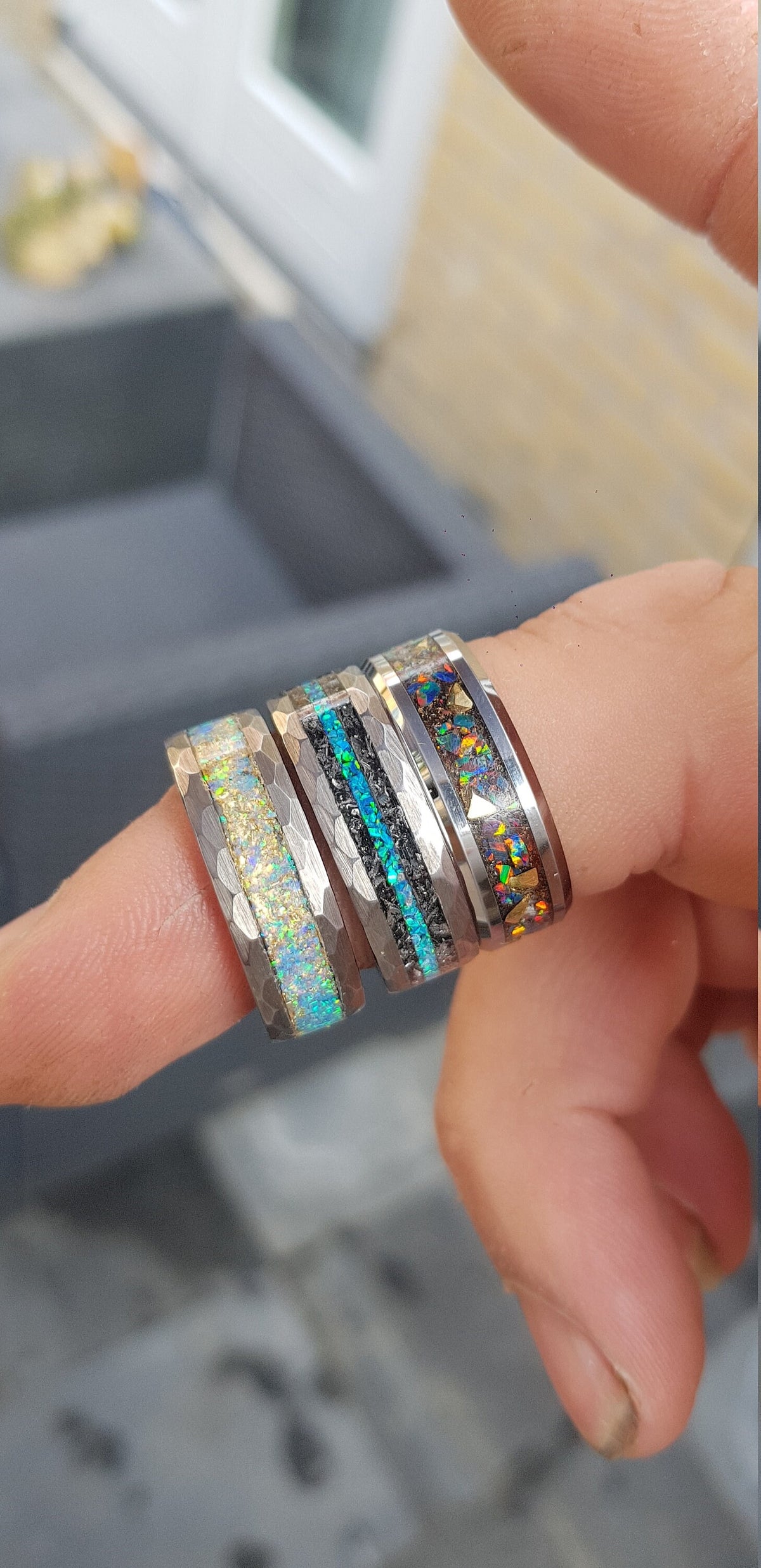 hammered ring, mens wedding band, Galaxy opal ring, man ring, Meteorite ring, Opal wedding ring, engagement ring men, gift for him | Decazi