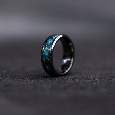 mens opal ring. Tungsten ring for men. meteorite opal ring. unique opal ring. unique tungsten ring