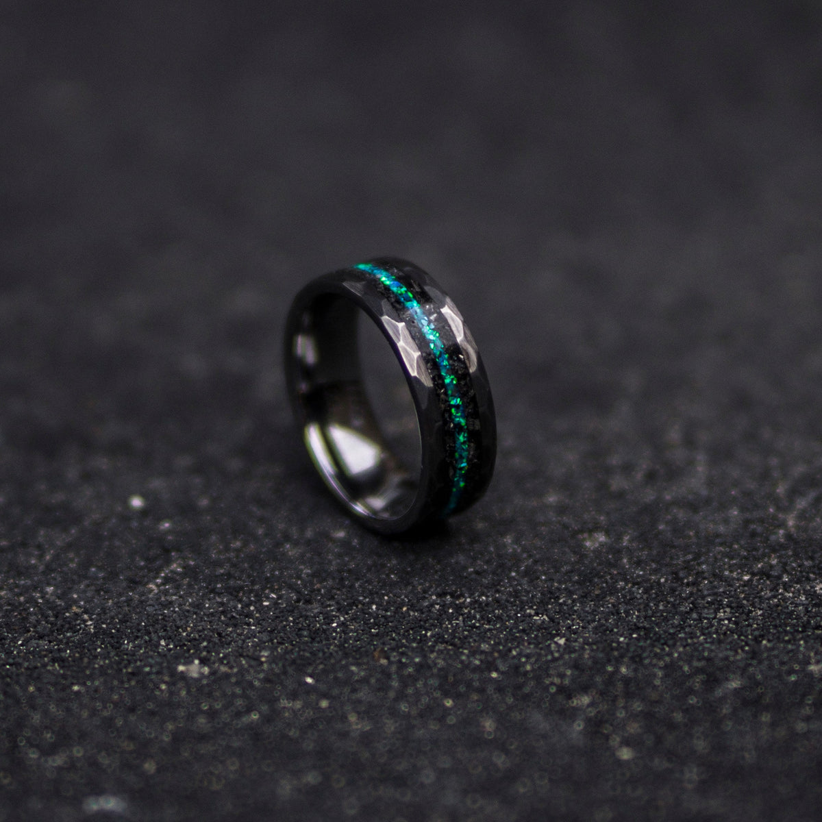 Men's Meteorite Tungsten Ring, Unique Wedding Band For Him, Opal Anniversary Ring, Meteorite Engagement Ring for Men, Opal Gemstone Jewelry