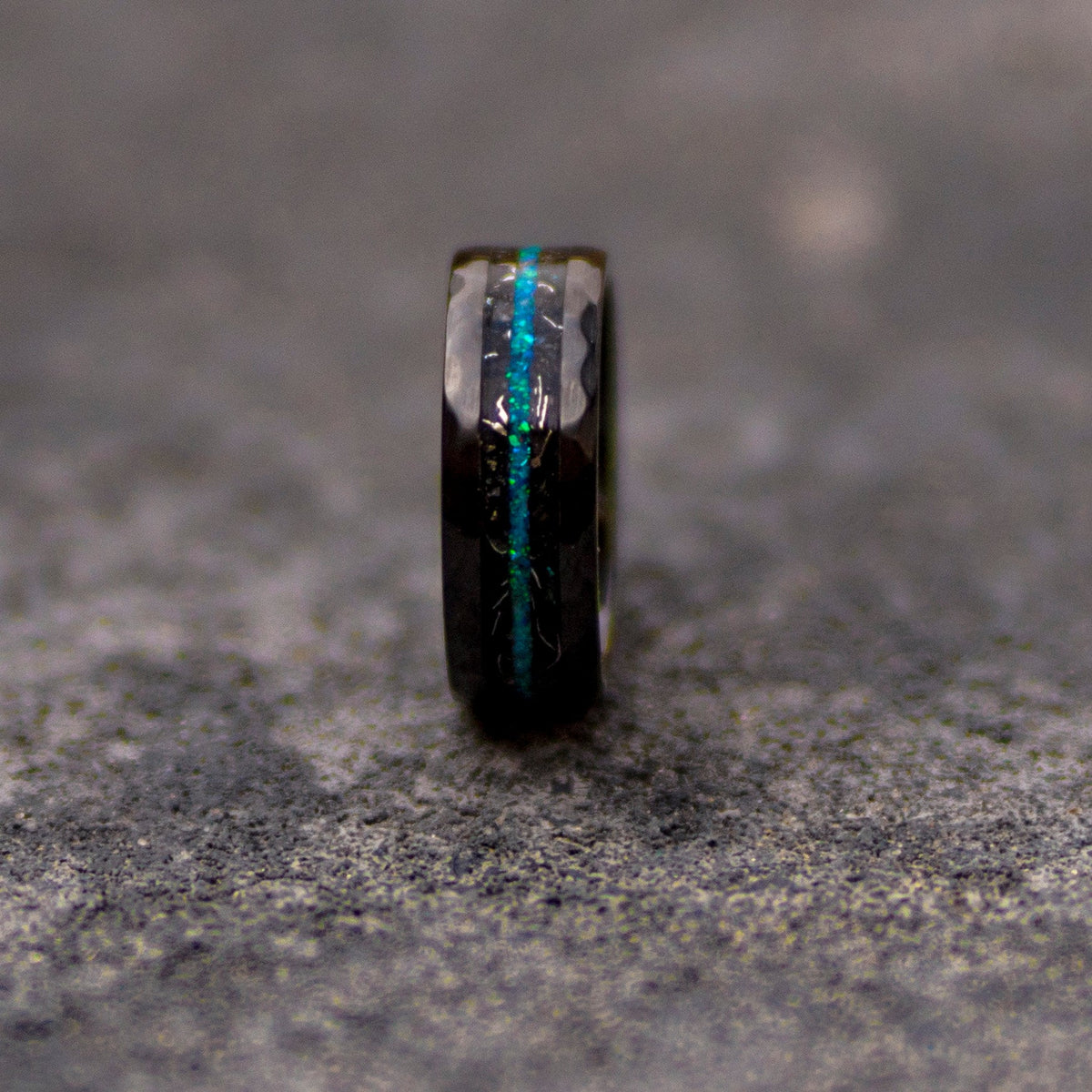 Handmade Black faceted ceramic ring, wedding, mens wedding band, opal ring, tungsten ring, meteorite, meteorite ring, ceramic ring.