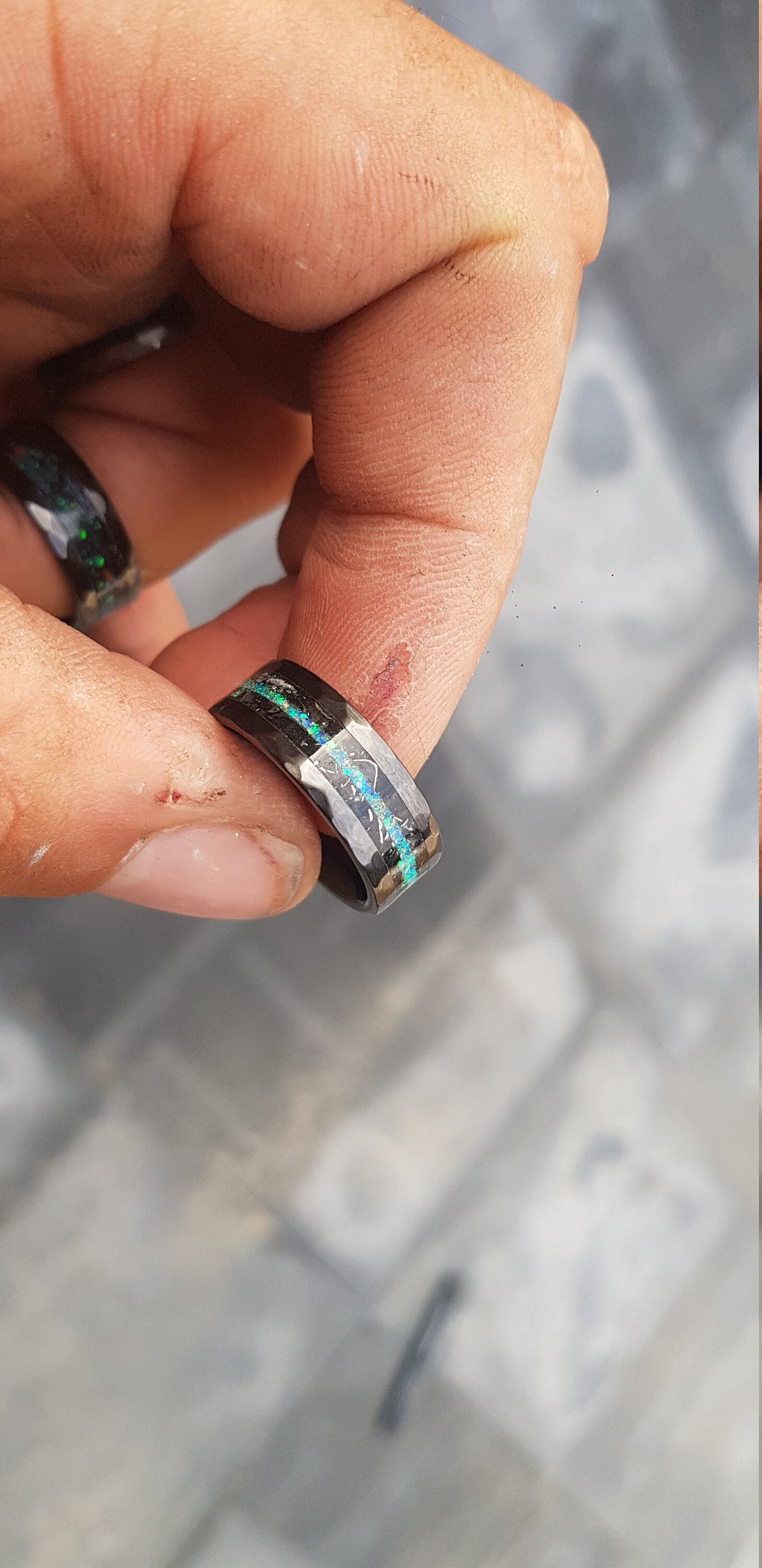 Handmade Black faceted ceramic ring, wedding, mens wedding band, opal ring, tungsten ring, meteorite, meteorite ring, ceramic ring.