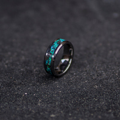 mens opal ring. Tungsten ring for men. meteorite opal ring. unique opal ring. unique tungsten ring