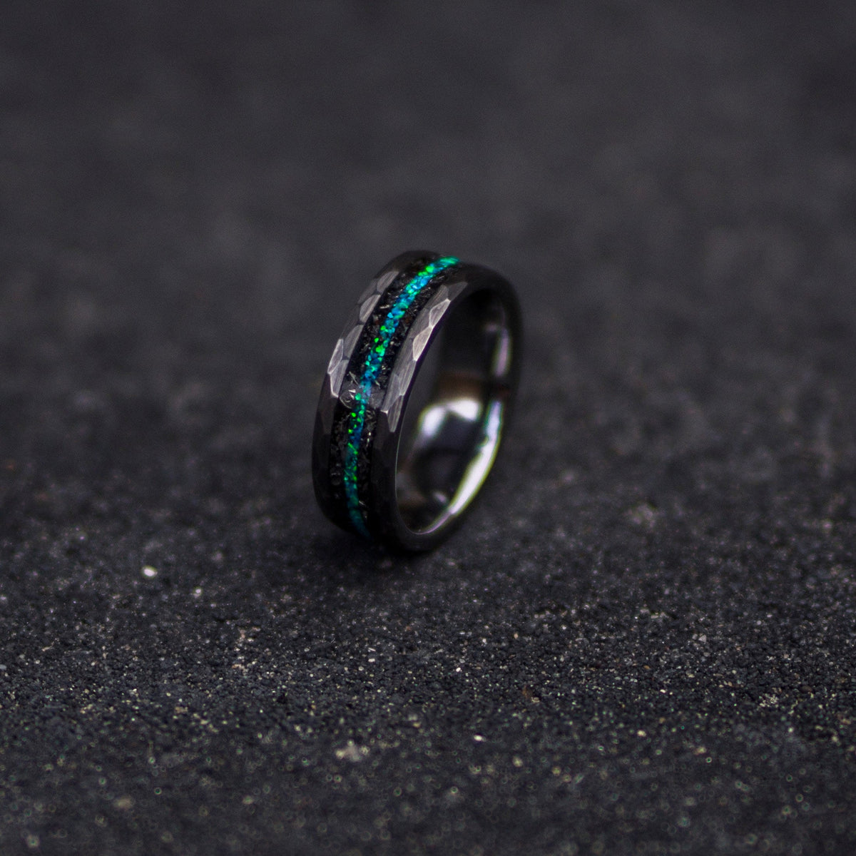 Men's Meteorite Tungsten Ring, Unique Wedding Band For Him, Opal Anniversary Ring, Meteorite Engagement Ring for Men, Opal Gemstone Jewelry