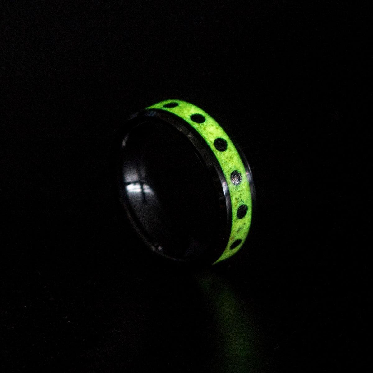 Black ceramic ring, glow in the dark ring, yellow ring, mens wedding band, male engagement ring, mens ring | Decazi