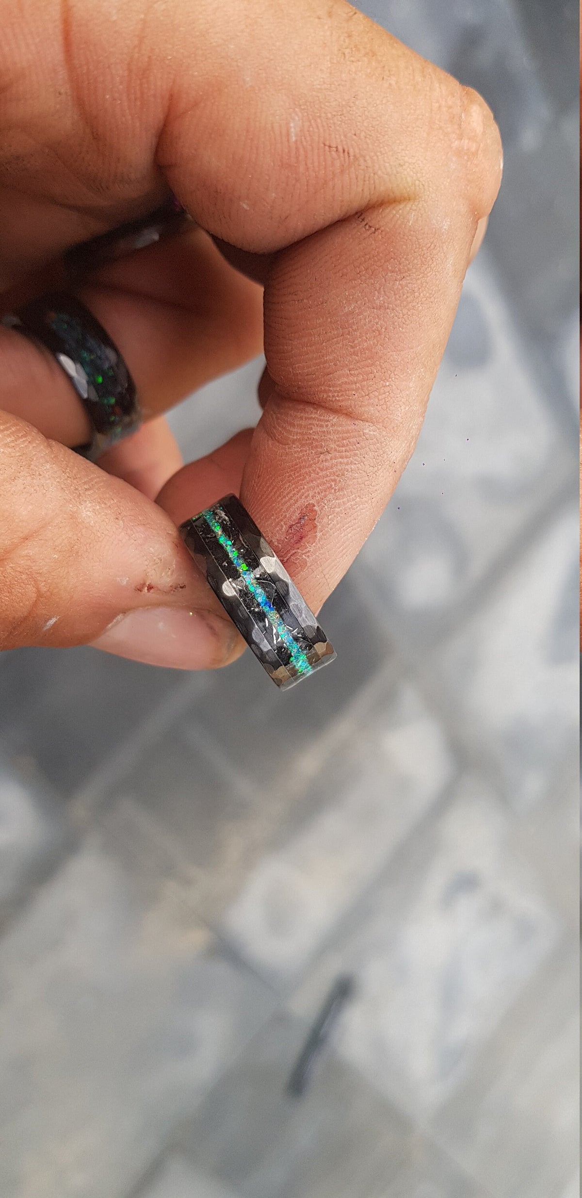 Handmade Black faceted ceramic ring, wedding, mens wedding band, opal ring, tungsten ring, meteorite, meteorite ring, ceramic ring.