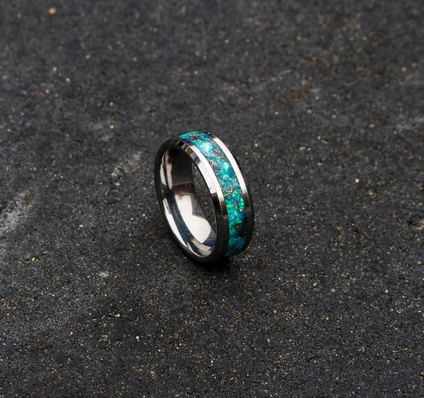 mens tungsten ring. mens opal ring. Tungsten rings. meteorite opal ring. unique opal ring. unique tungsten ring