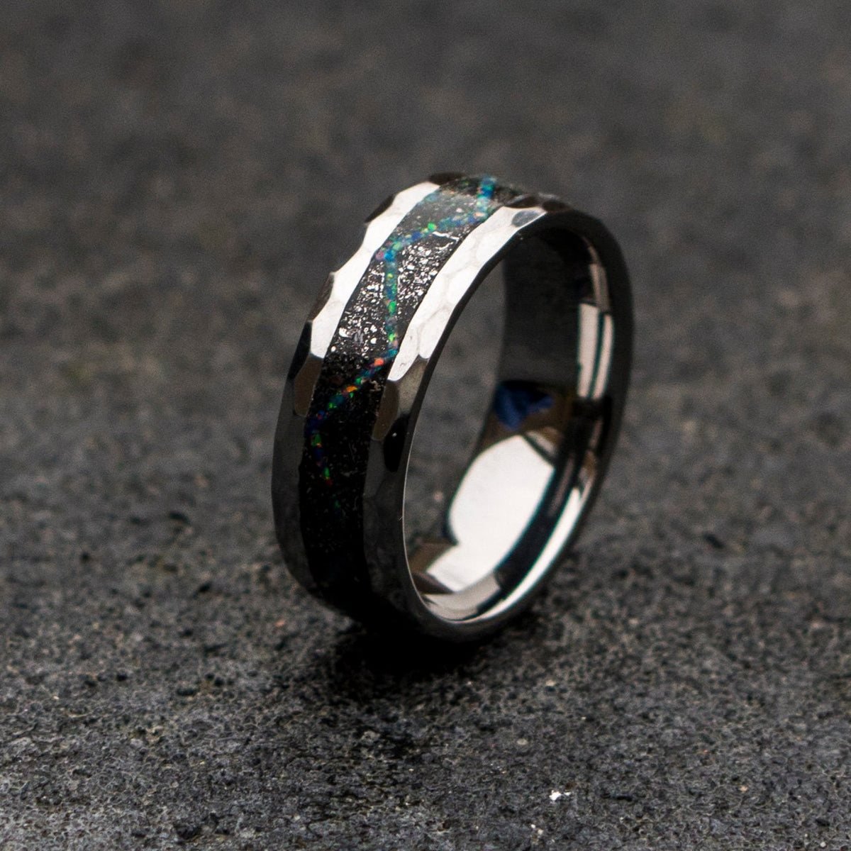 tungsten ring. Meteorite ring. mens wedding band. opal ring. wedding gift. tungsten ring. personalized ring. Galaxy Opal. man opal ring.