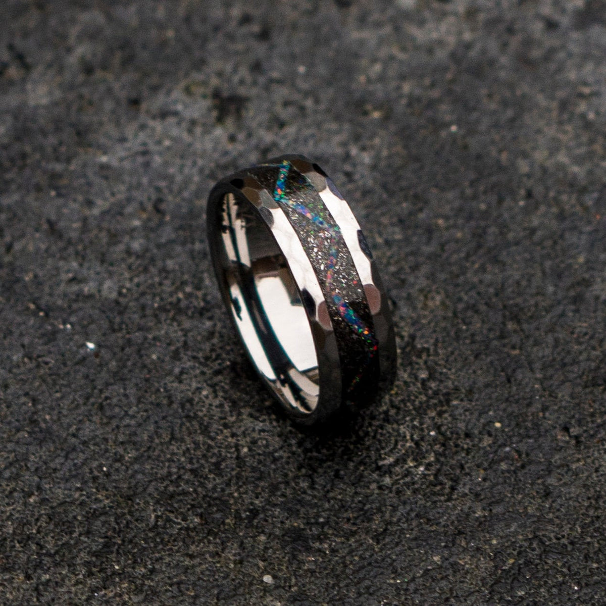 tungsten ring. Meteorite ring. mens wedding band. opal ring. wedding gift. tungsten ring. personalized ring. Galaxy Opal. man opal ring.