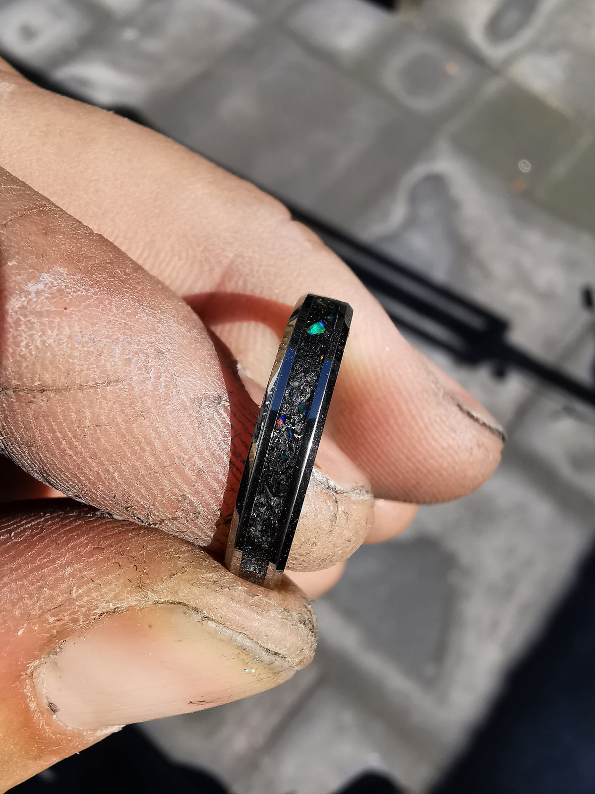 Meteorite ring men, mens wedding band, galaxy opal ring, mens ring, wedding band mens, 4mm tungsten ring, stackable ring, simple mens ring