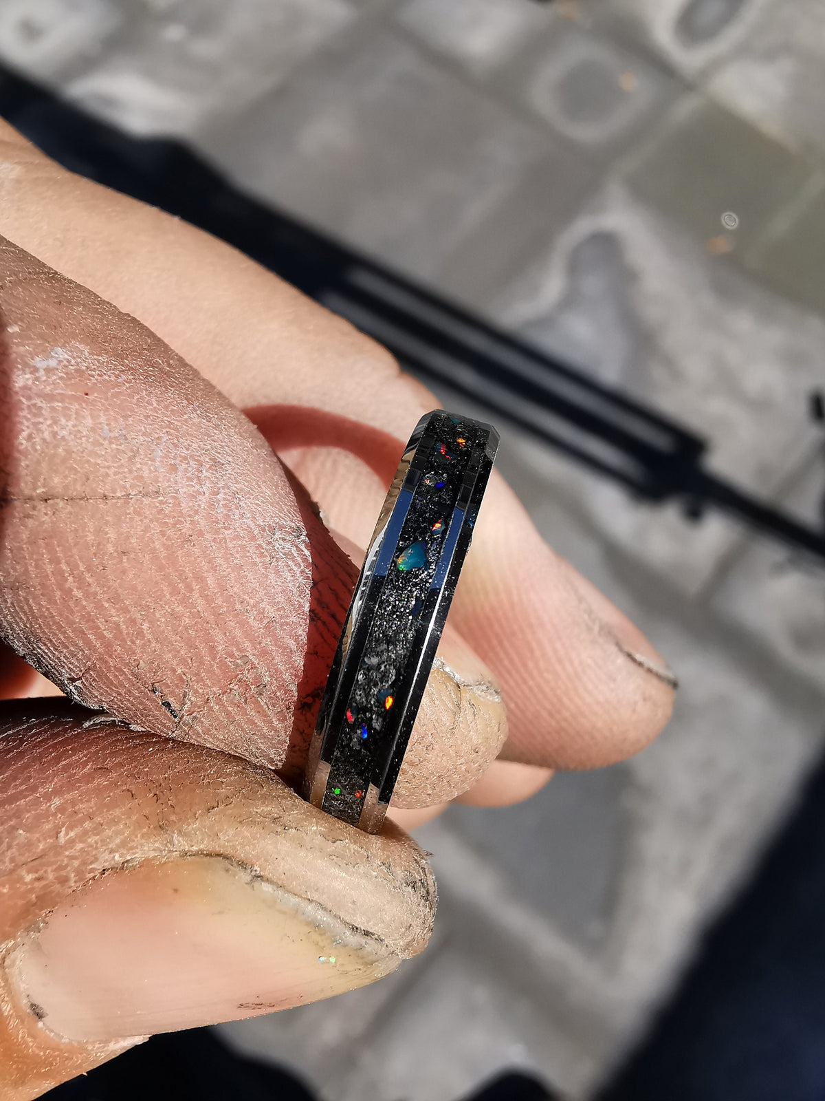 Meteorite ring men, mens wedding band, galaxy opal ring, mens ring, wedding band mens, 4mm tungsten ring, stackable ring, simple mens ring