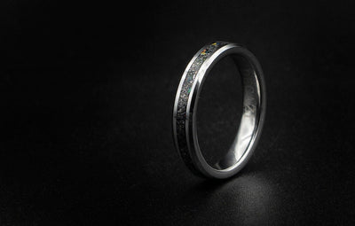 Meteorite ring men, mens wedding band, galaxy opal ring, mens ring, wedding band mens, 4mm tungsten ring, stackable ring, simple mens ring