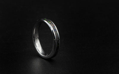 Meteorite ring men, mens wedding band, galaxy opal ring, mens ring, wedding band mens, 4mm tungsten ring, stackable ring, simple mens ring