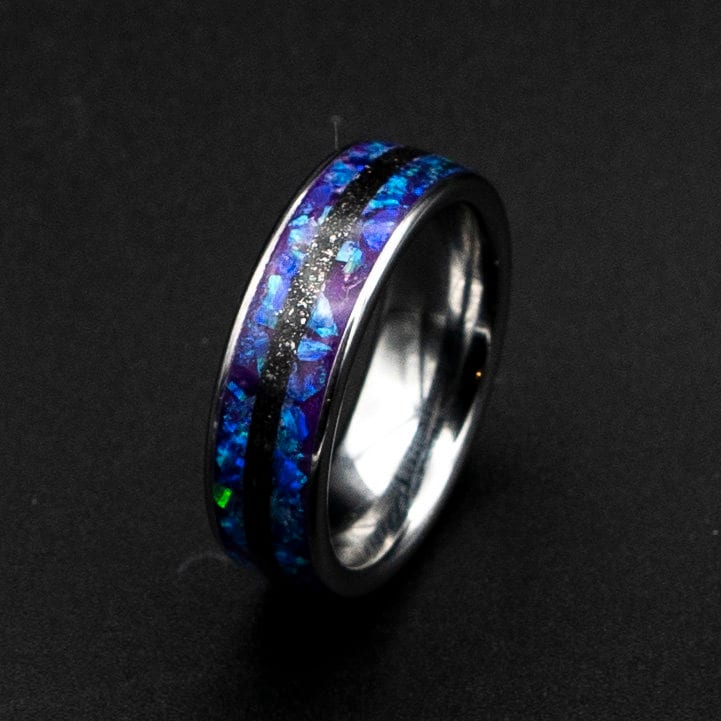 Galaxy opal ring, glow in the dark, purple opal,  opal engagement ring, silver opal ring, simple opal ring, meteorite , meteorite jewelry.