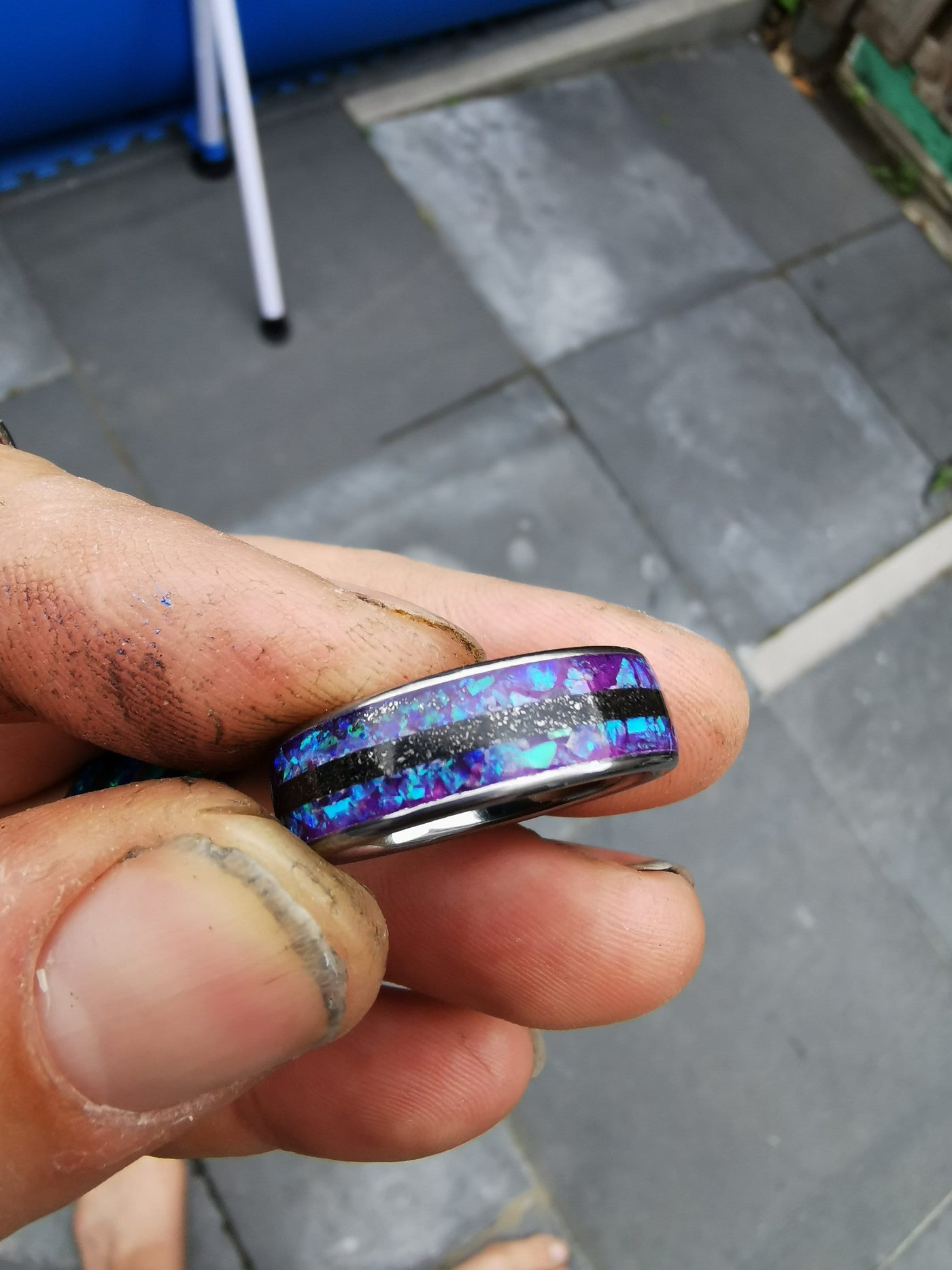 Galaxy opal ring, glow in the dark, purple opal,  opal engagement ring, silver opal ring, simple opal ring, meteorite , meteorite jewelry.