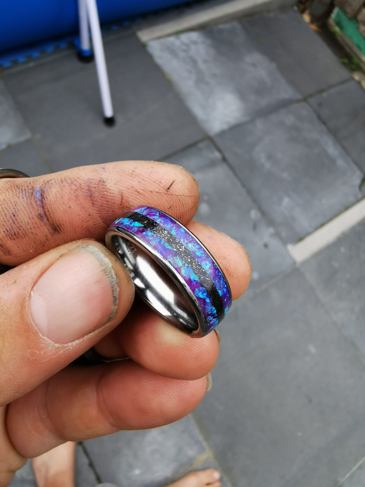 Galaxy opal ring, glow in the dark, purple opal,  opal engagement ring, silver opal ring, simple opal ring, meteorite , meteorite jewelry.