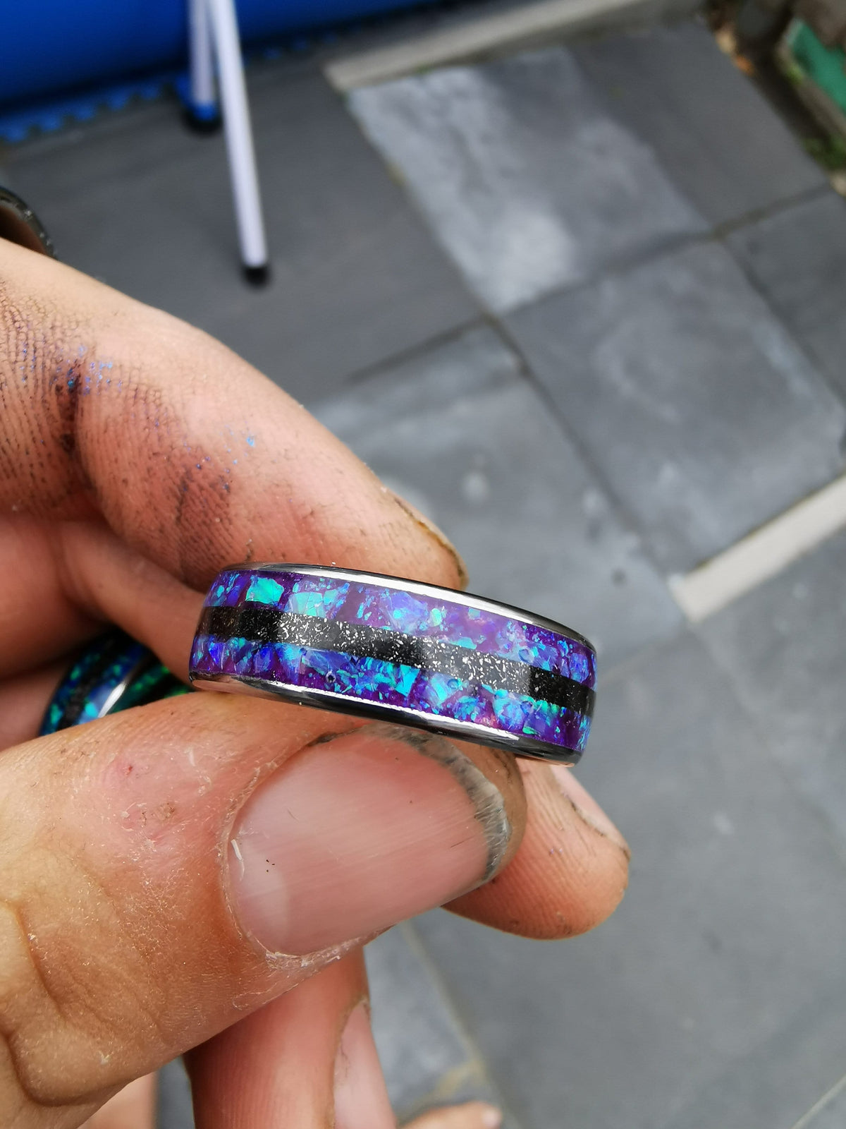 Galaxy opal ring, glow in the dark, purple opal,  opal engagement ring, silver opal ring, simple opal ring, meteorite , meteorite jewelry.
