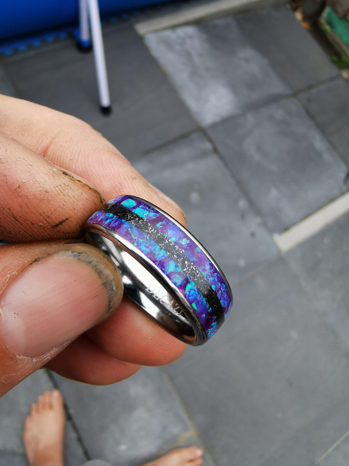 Galaxy opal ring, glow in the dark, purple opal,  opal engagement ring, silver opal ring, simple opal ring, meteorite , meteorite jewelry.