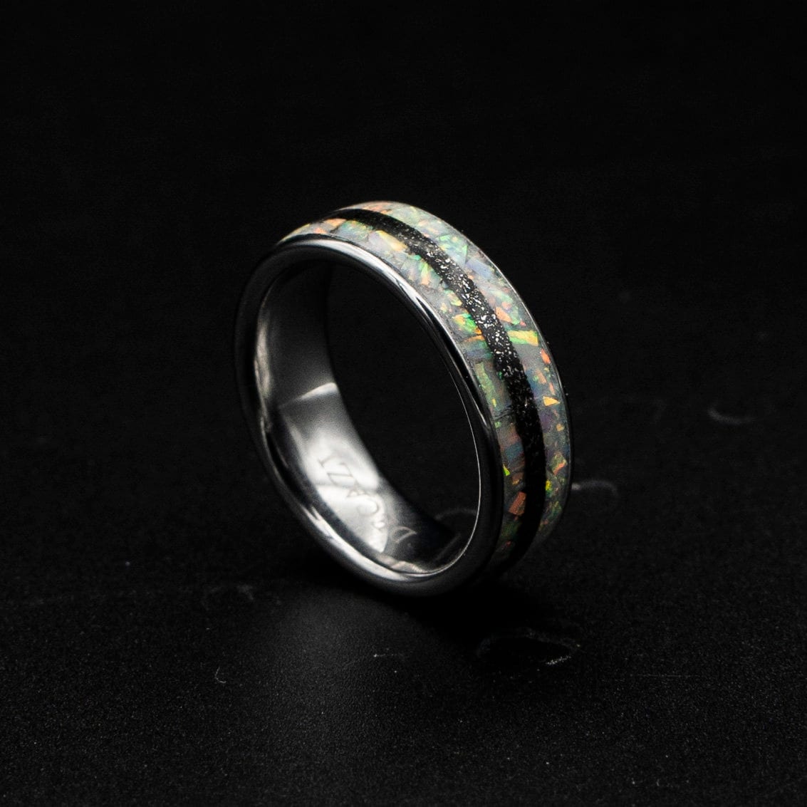 White opal ring, glow in the dark, Galaxy opal ring, opal engagement ring, silver opal ring, simple opal ring, meteorite , meteorite jewelry