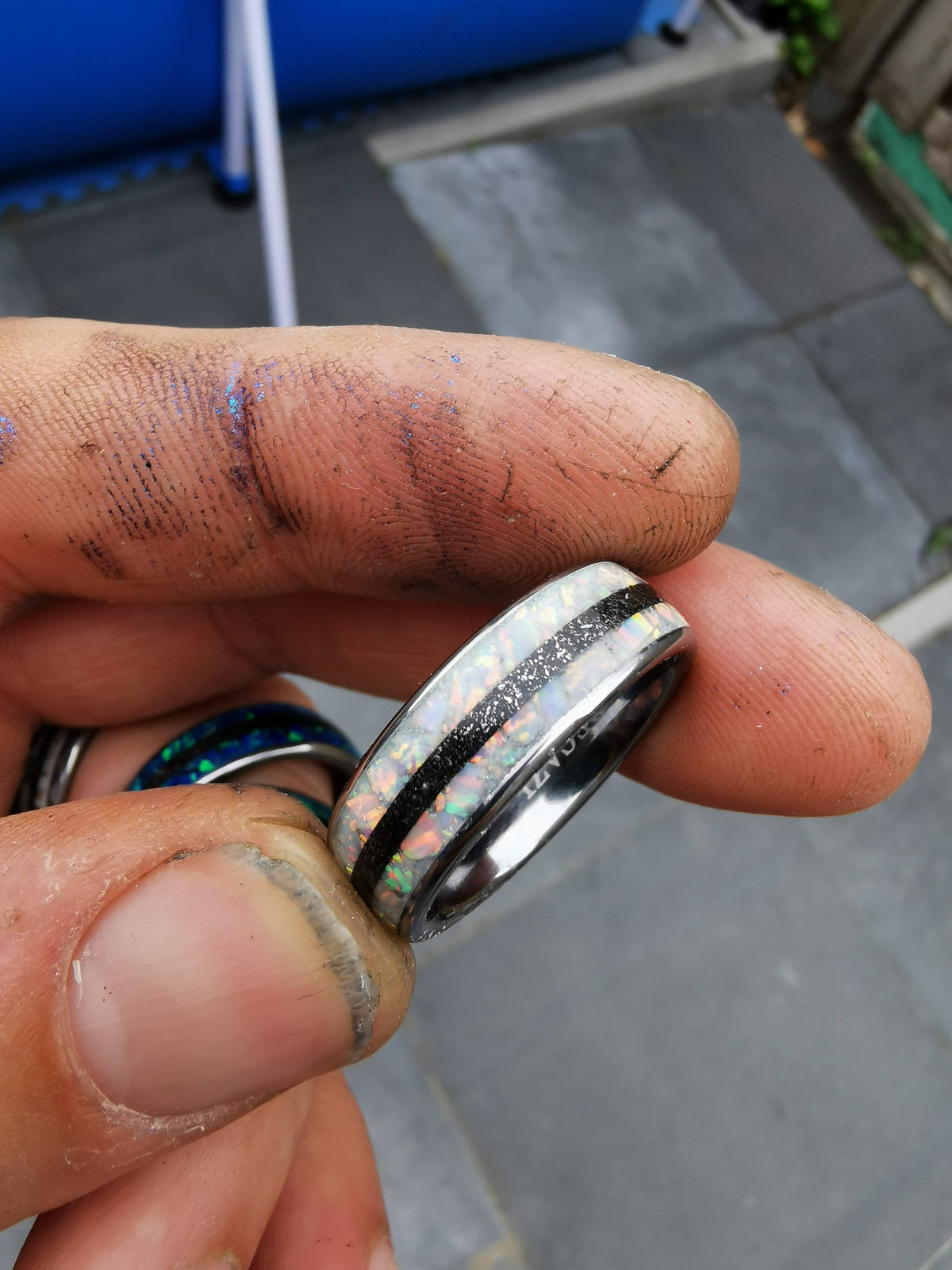 White opal ring, glow in the dark, Galaxy opal ring, opal engagement ring, silver opal ring, simple opal ring, meteorite , meteorite jewelry