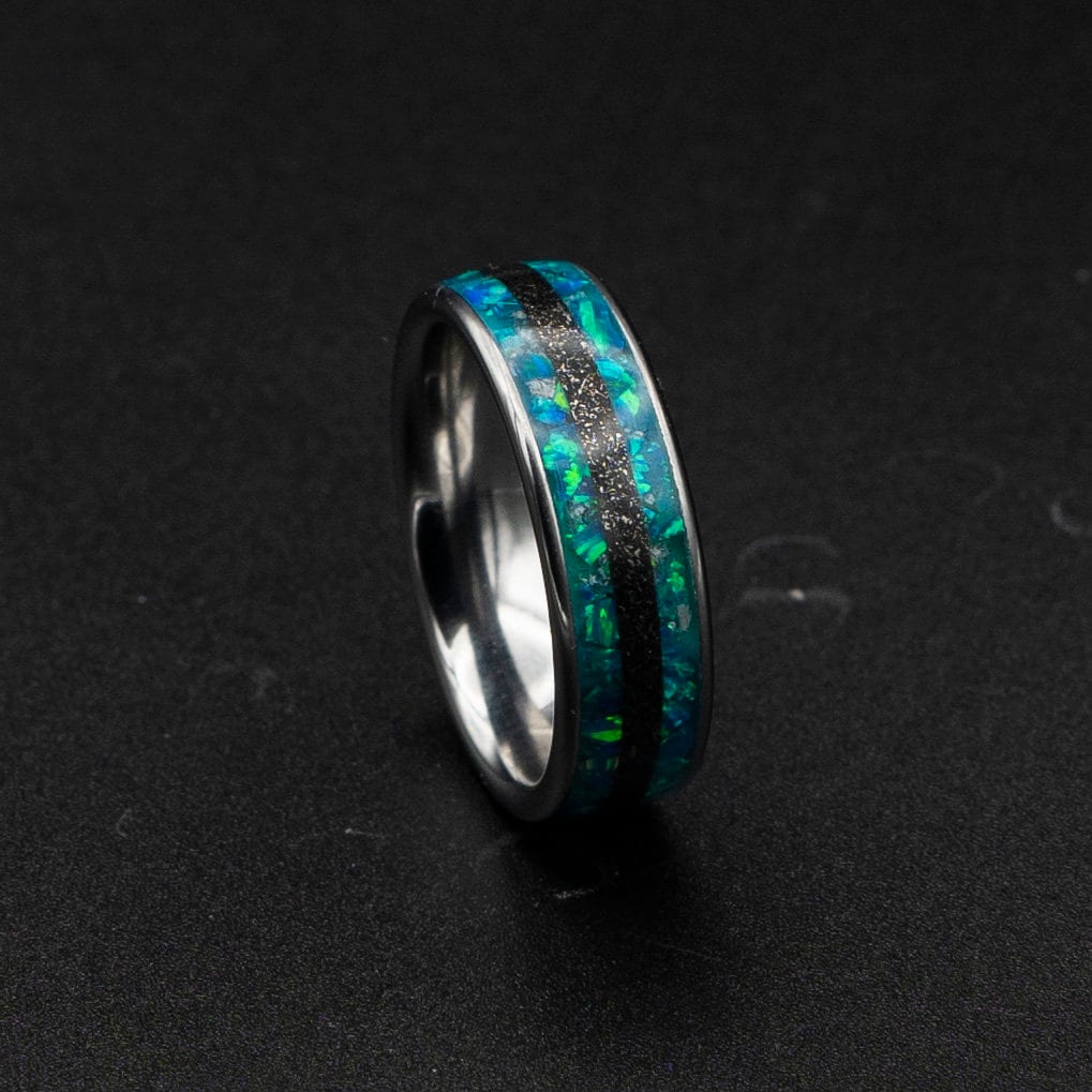 Peacock Green opal ring, glow in the dark, Galaxy opal ring, opal engagement ring, simple opal ring, meteorite , meteorite jewelry