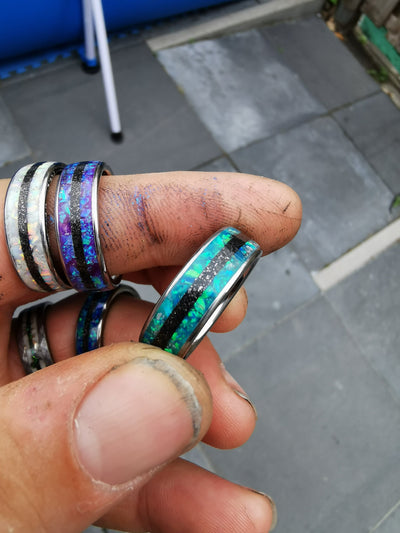 Peacock Green opal ring, glow in the dark, Galaxy opal ring, opal engagement ring, simple opal ring, meteorite , meteorite jewelry