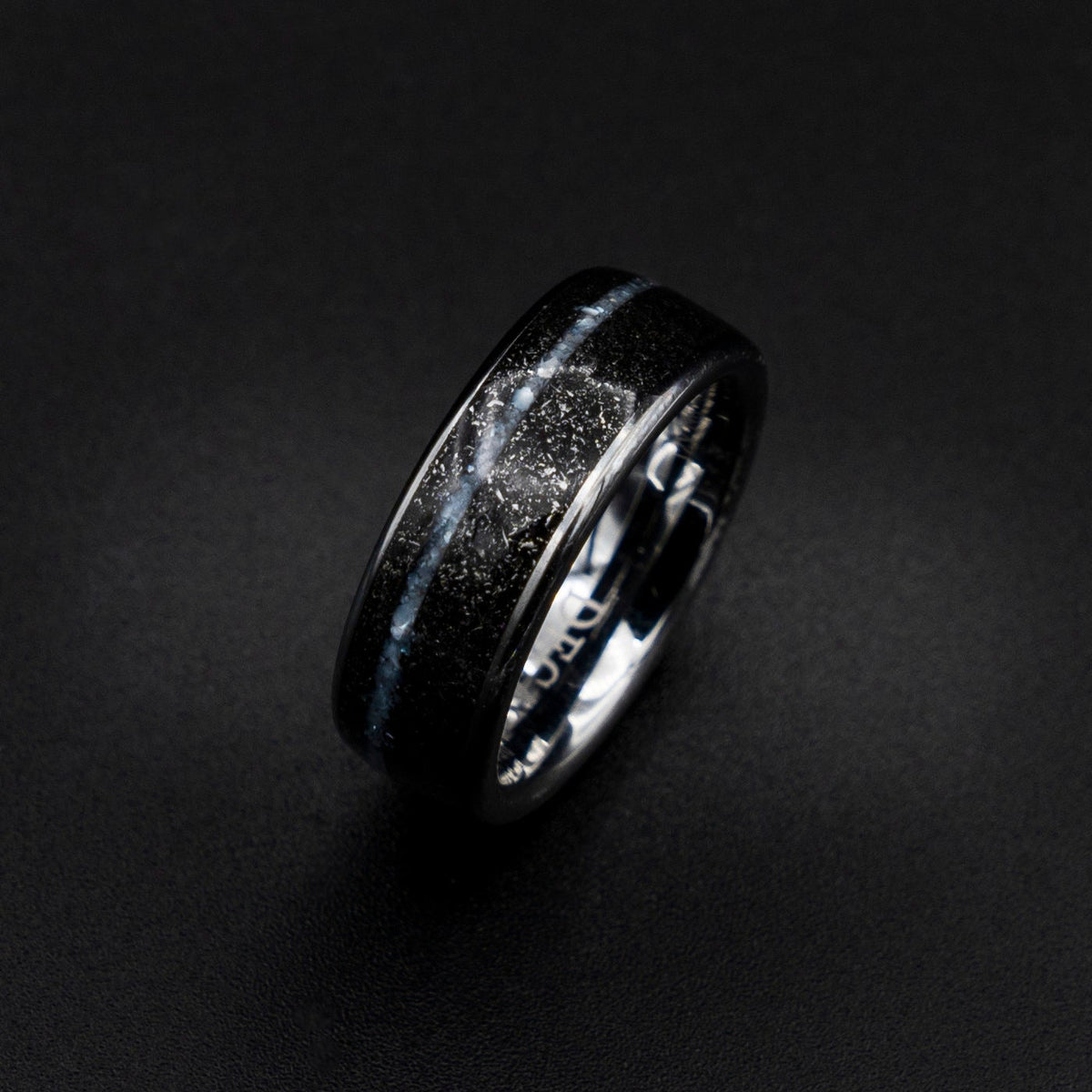 Crushed Pearl Band Ring, Meteorite ring, Black Hammered wedding Ring, Hammered Brushed  Band, Mens Ring, black meteor ring, faceted Ring,