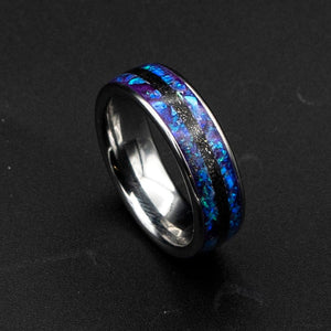 Galaxy opal ring, glow in the dark, purple opal,  opal engagement ring, silver opal ring, simple opal ring, meteorite , meteorite jewelry.