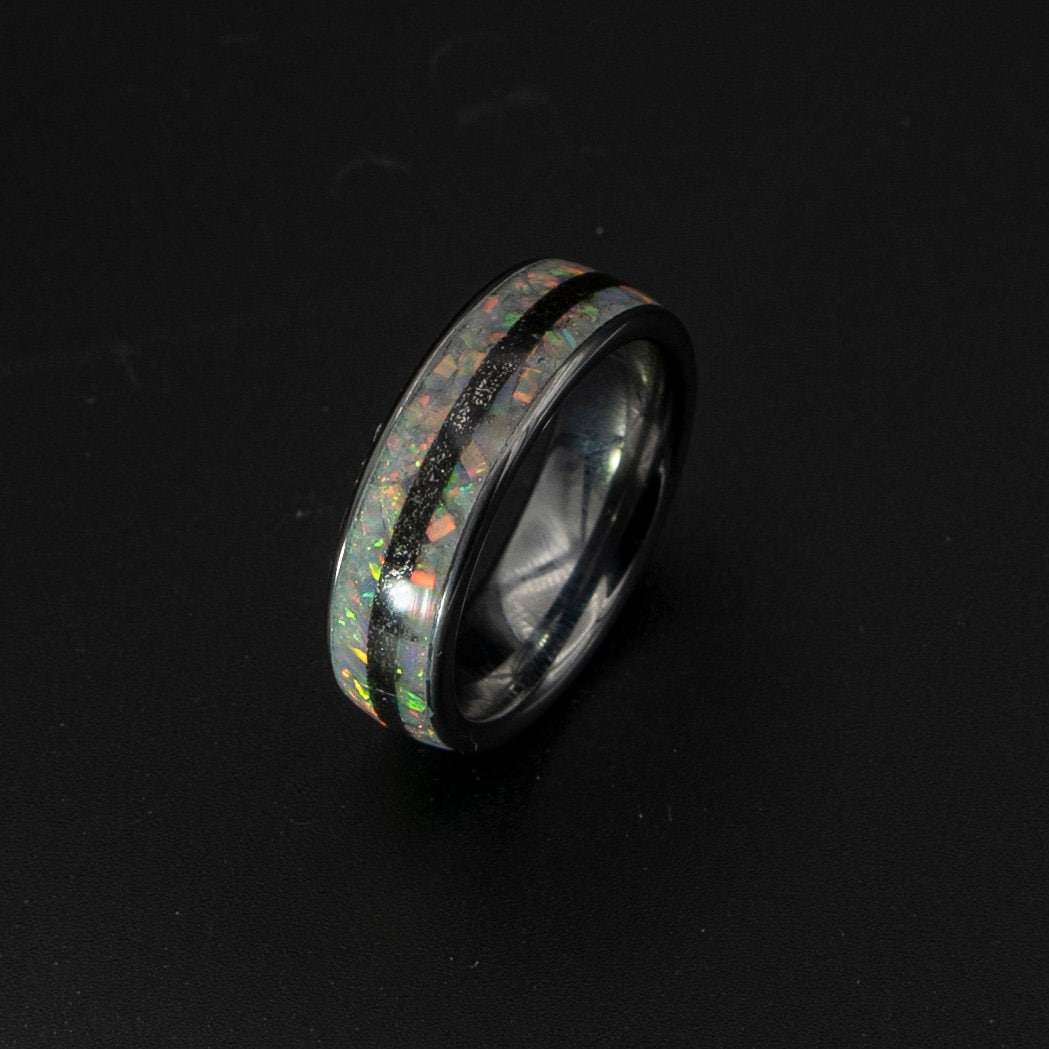 White opal ring, glow in the dark, Galaxy opal ring, opal engagement ring, silver opal ring, simple opal ring, meteorite , meteorite jewelry