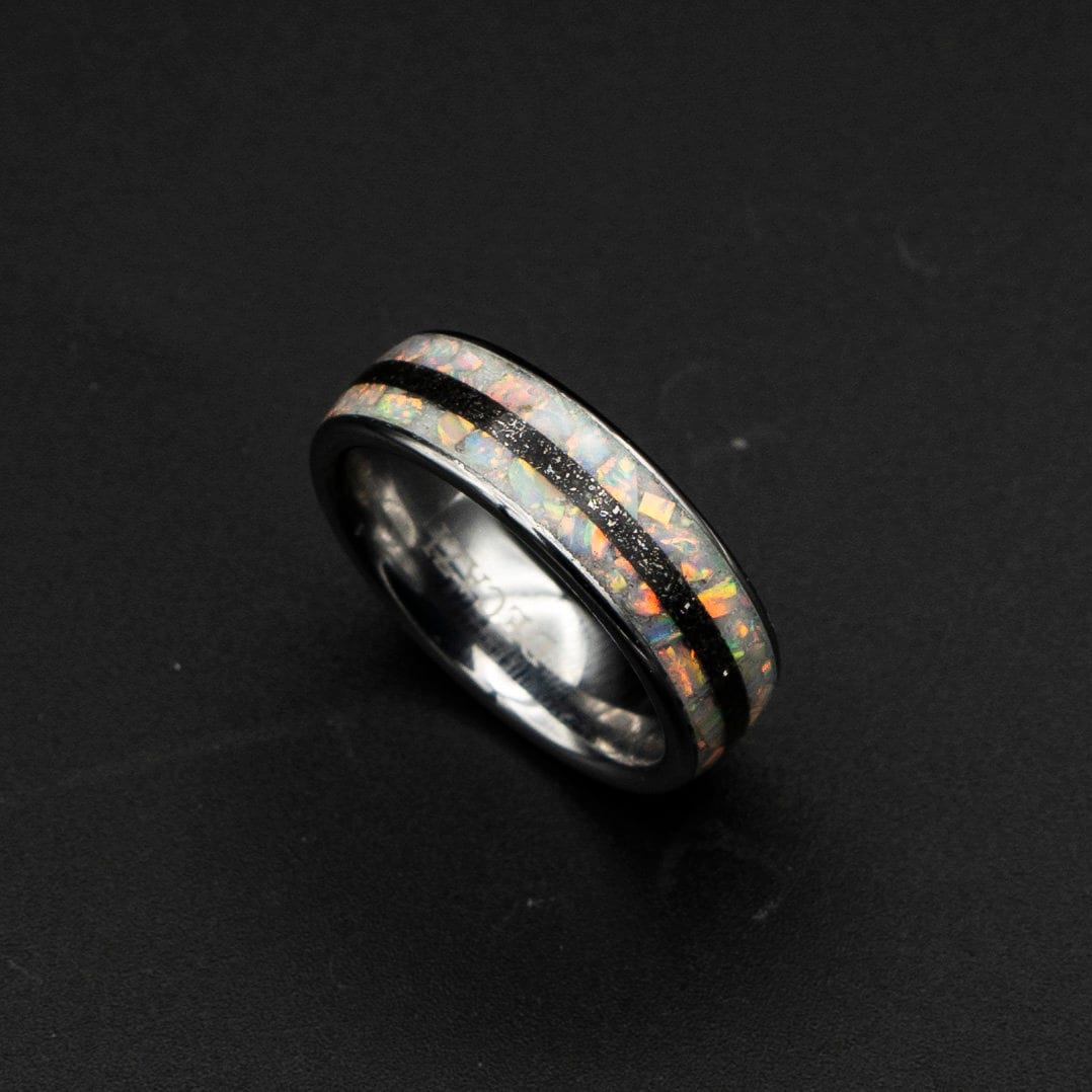 White opal ring, glow in the dark, Galaxy opal ring, opal engagement ring, silver opal ring, simple opal ring, meteorite , meteorite jewelry