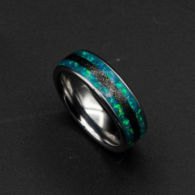 Peacock Green opal ring, glow in the dark, Galaxy opal ring, opal engagement ring, simple opal ring, meteorite , meteorite jewelry