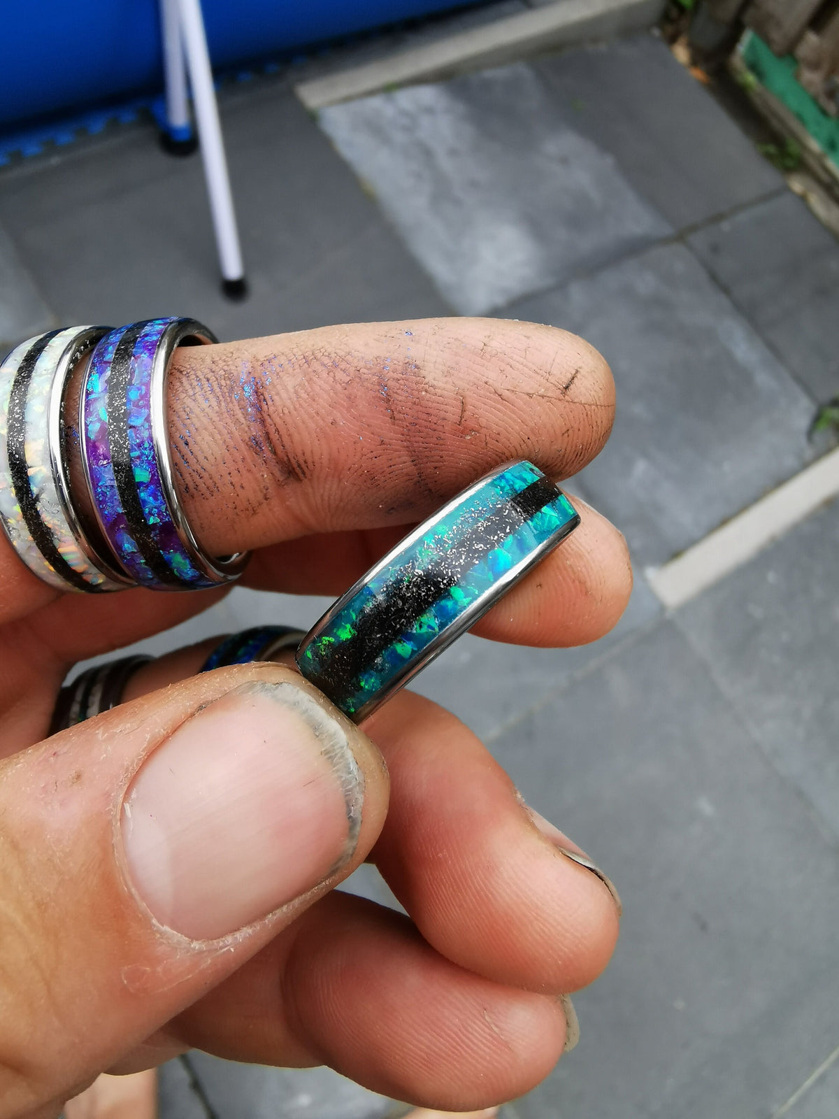 Peacock Green opal ring, glow in the dark, Galaxy opal ring, opal engagement ring, simple opal ring, meteorite , meteorite jewelry