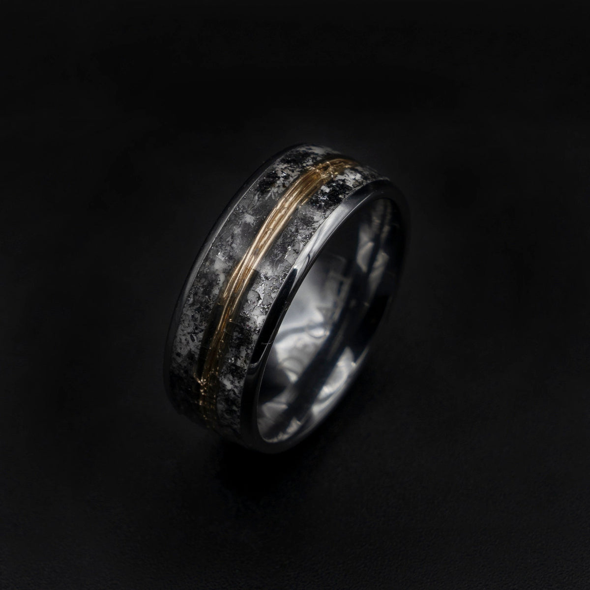 meteorite ring, Glow in the dark ring, glow ring, Gold tungsten ring, tungsten ring men, Lunar jewelry, mens wedding band, mens ring.