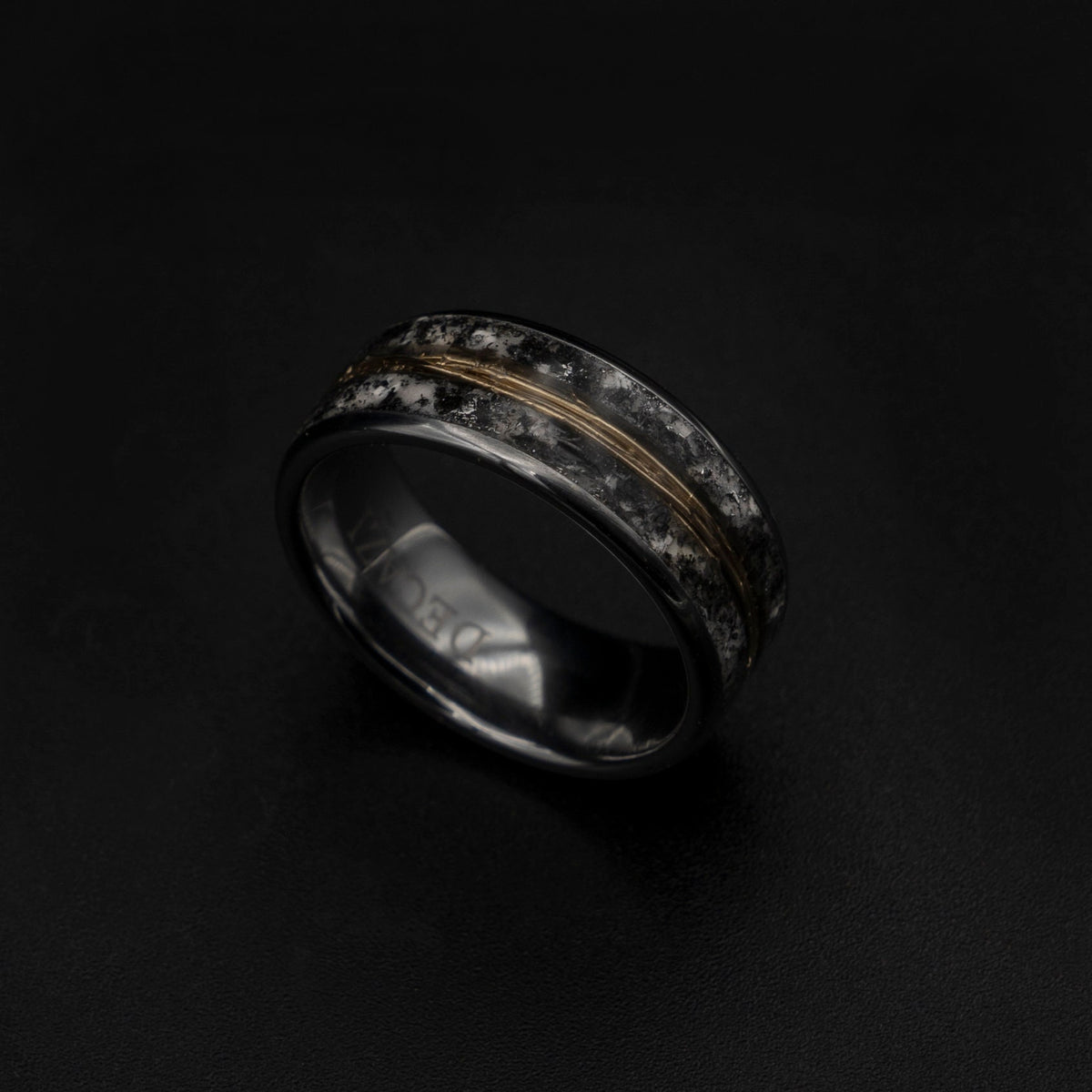 meteorite ring, Glow in the dark ring, glow ring, Gold tungsten ring, tungsten ring men, Lunar jewelry, mens wedding band, mens ring.