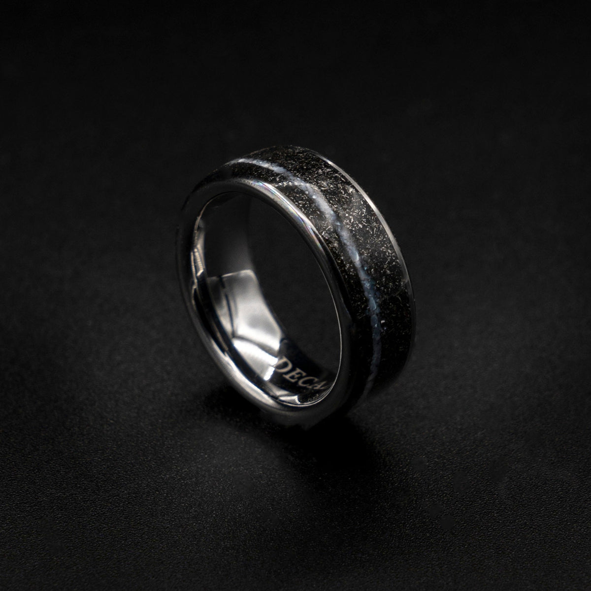 Crushed Pearl Band Ring, Meteorite ring, Black Hammered wedding Ring, Hammered Brushed  Band, Mens Ring, black meteor ring, faceted Ring,