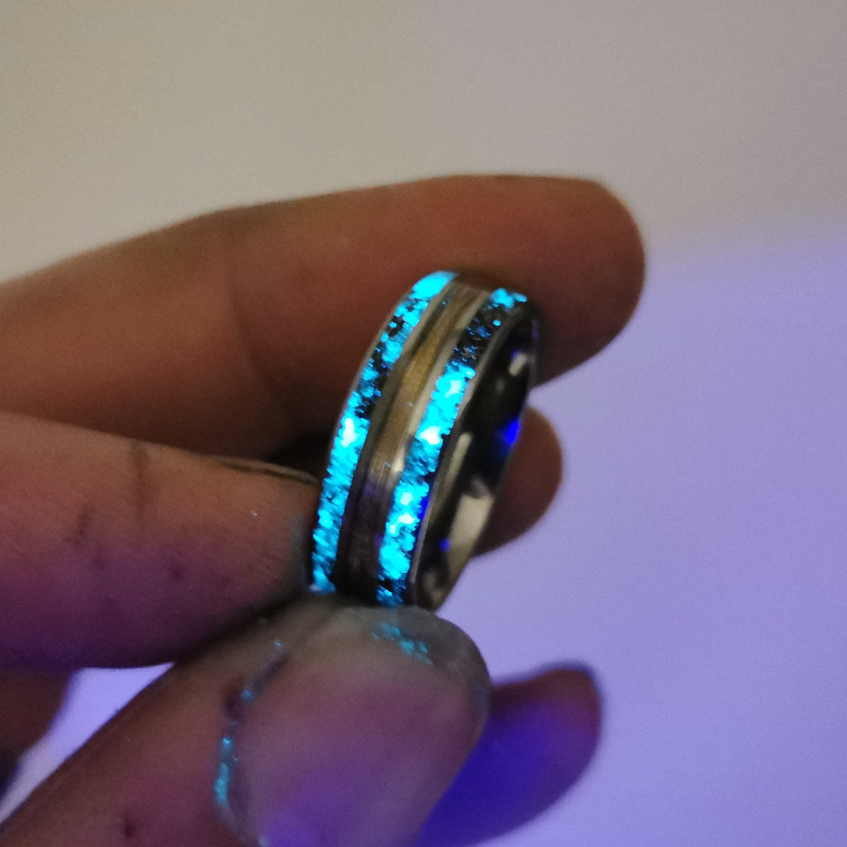 Gold wire ring, meteoriet ring, Glow in the dark ring, male engagement ring, glowstone ring, mens wedding band, tungsten ring. glow ring.
