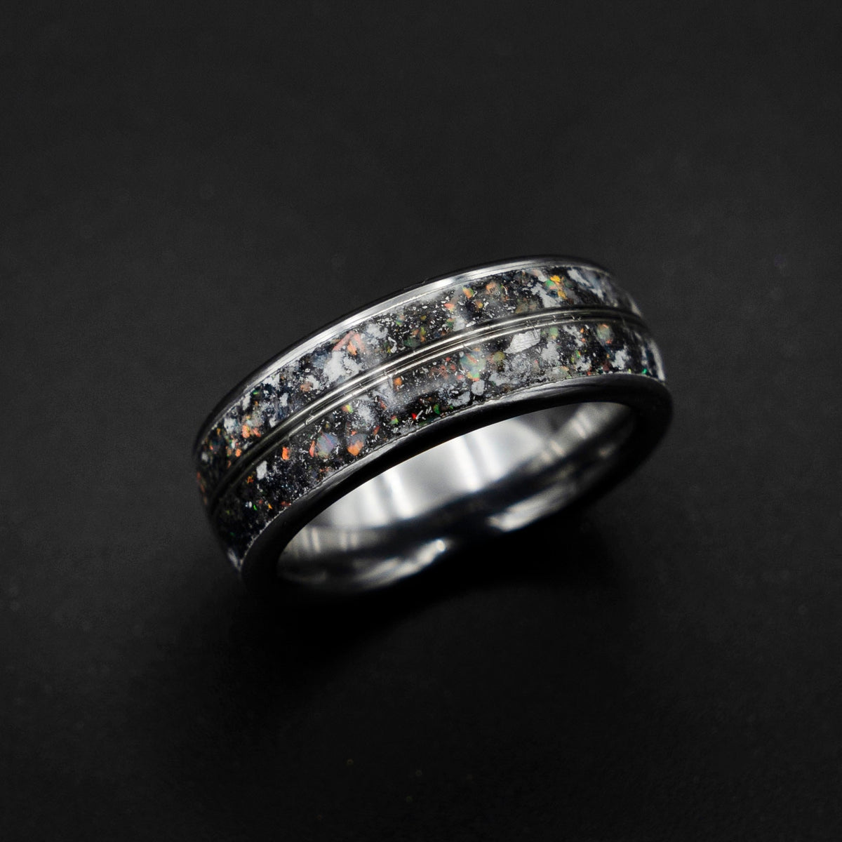 READY TO SHIP meteorite ring, opal ring, Glow in the dark ring, glow ring, Platinum ring, tungsten ring men, Lunar jewelry, meteorite ring