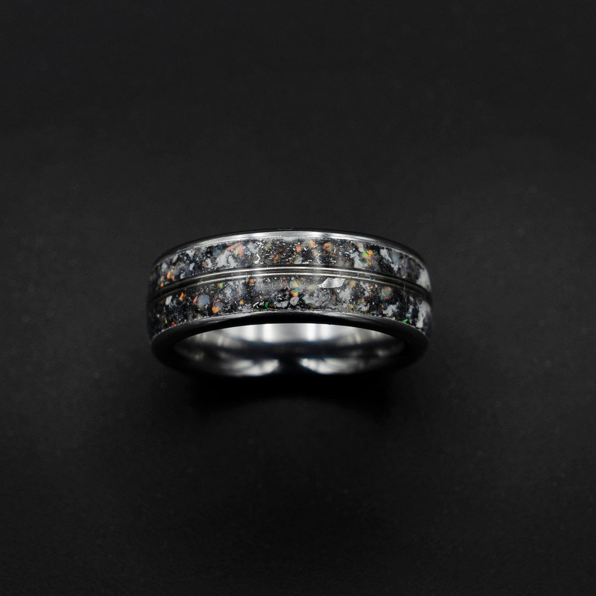 meteorite ring, Mens opal ring, Glow in the dark ring, glow ring, Platinum ring, tungsten ring men, Lunar jewelry, meteorite ring