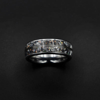 meteorite ring, Mens opal ring, Glow in the dark ring, glow ring, Platinum ring, tungsten ring men, Lunar jewelry, meteorite ring