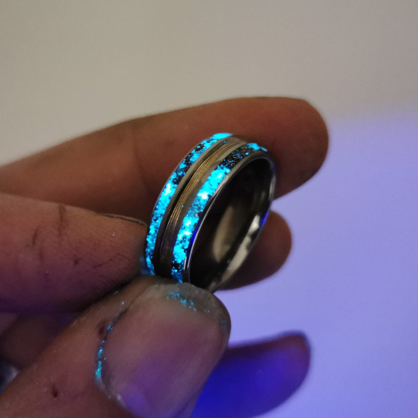 Gold wire ring, meteoriet ring, Glow in the dark ring, male engagement ring, glowstone ring, mens wedding band, tungsten ring. glow ring.