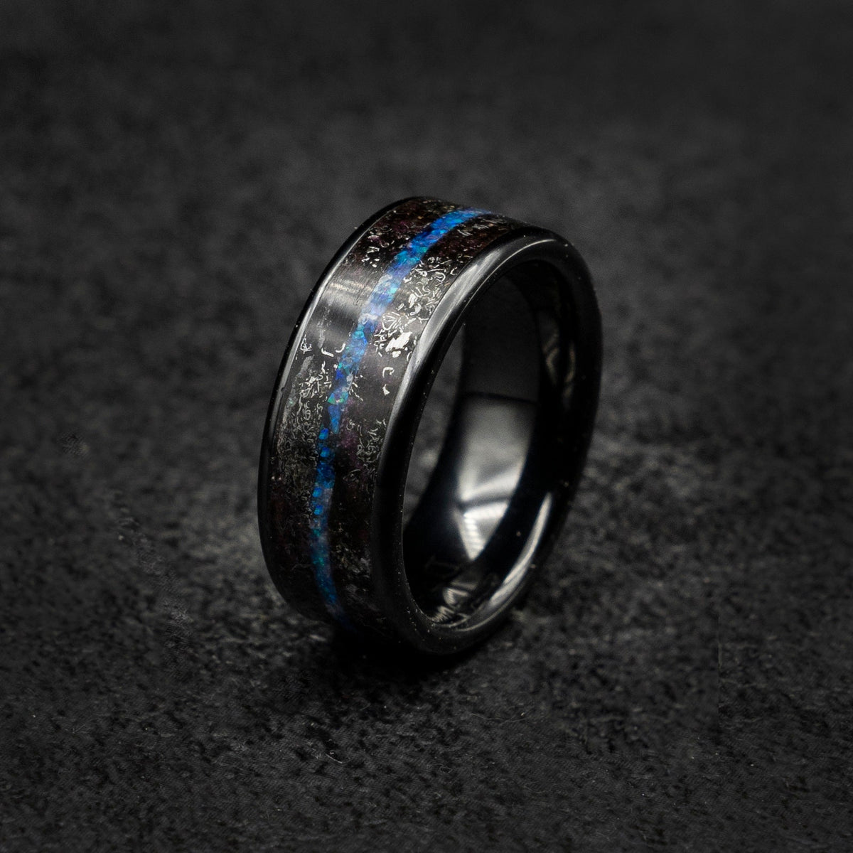 Black Panther Opal Wedding Band, Purple Opal Engagement Ring for Women, Tungsten Wedding Band, Boyfriend Promise Ring, Galaxy Opal Jewelry