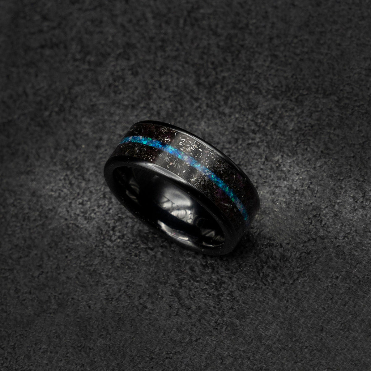 Black Panther Opal Wedding Band, Purple Opal Engagement Ring for Women, Tungsten Wedding Band, Boyfriend Promise Ring, Galaxy Opal Jewelry