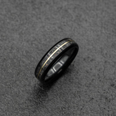 Meteorite ring,  glow ring, Gold tungsten ring, ceramic ring men, mens wedding band, mens ring, Glow in the dark ring,