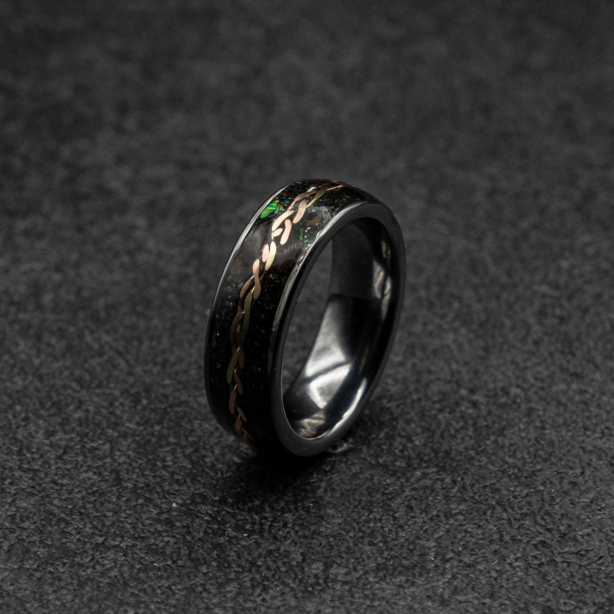 gold braid, dinosaur bone ring, meteorite ring, Gold tungsten ring, tungsten ring men, mens wedding band, mens ring | Decazi