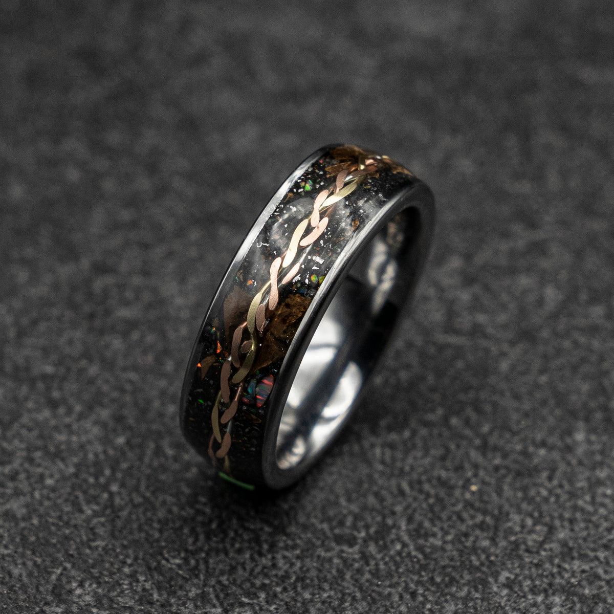 gold braid, dinosaur bone ring, meteorite ring, Gold tungsten ring, tungsten ring men, mens wedding band, mens ring | Decazi