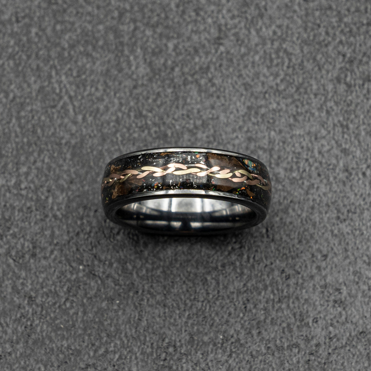 gold braid, dinosaur bone ring, meteorite ring, Gold tungsten ring, tungsten ring men, mens wedding band, mens ring | Decazi