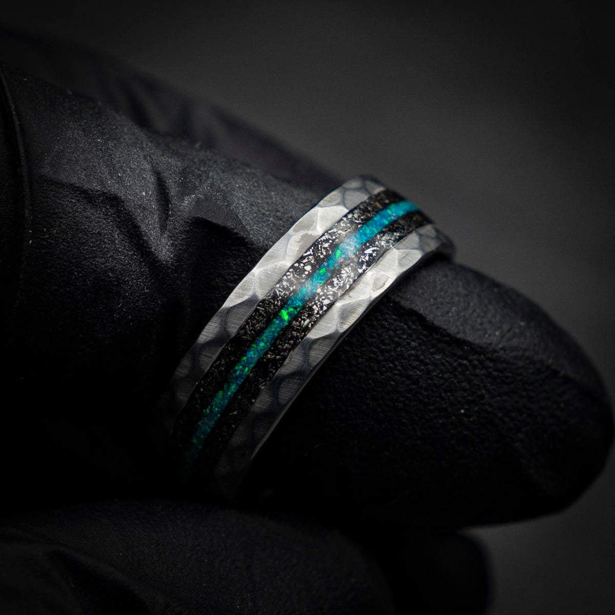 Men's Meteorite Tungsten Ring, Unique Wedding Band For Him, Opal Anniversary Ring, Meteorite Engagement Ring for Men, Opal Gemstone Jewelry