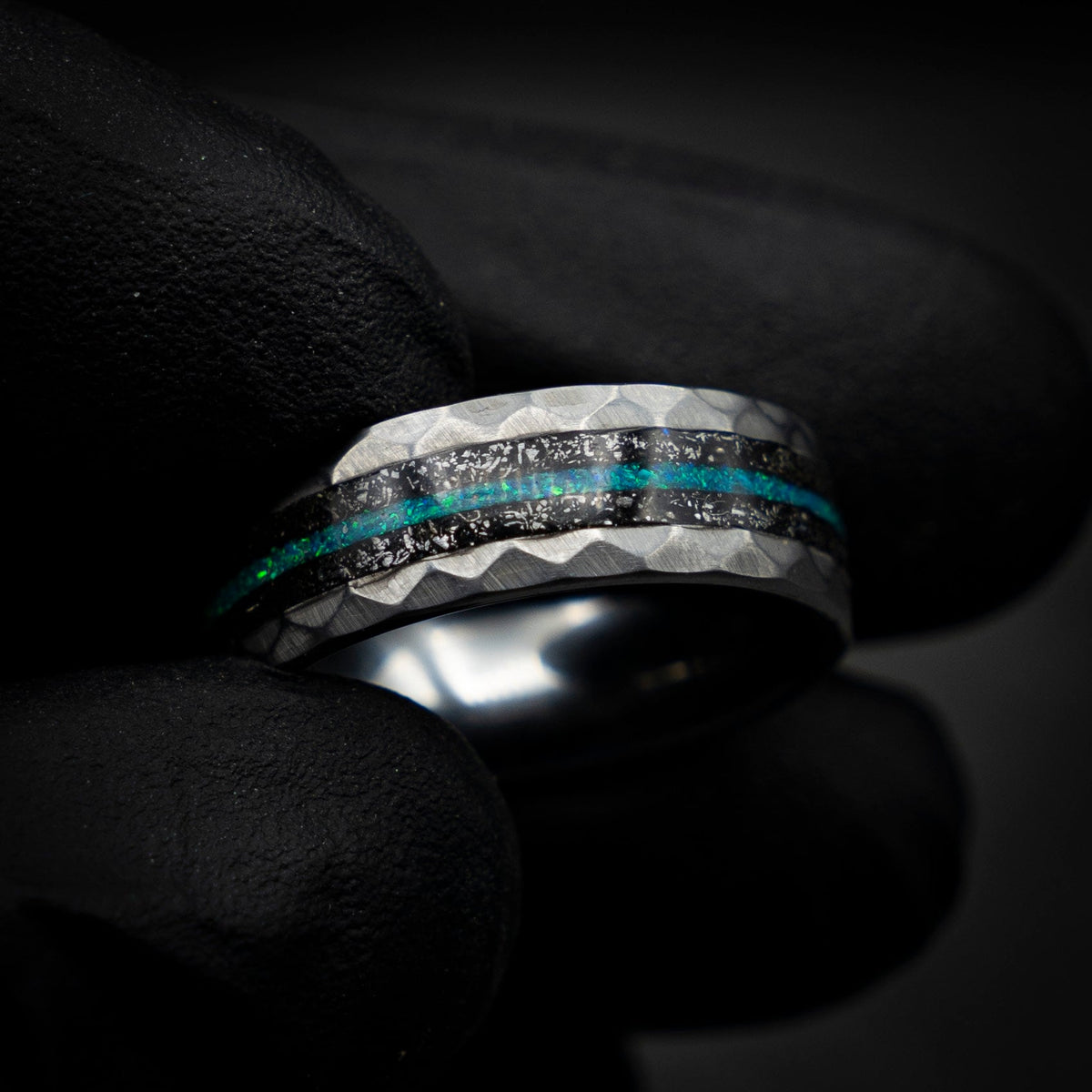 Men's Meteorite Tungsten Ring, Unique Wedding Band For Him, Opal Anniversary Ring, Meteorite Engagement Ring for Men, Opal Gemstone Jewelry