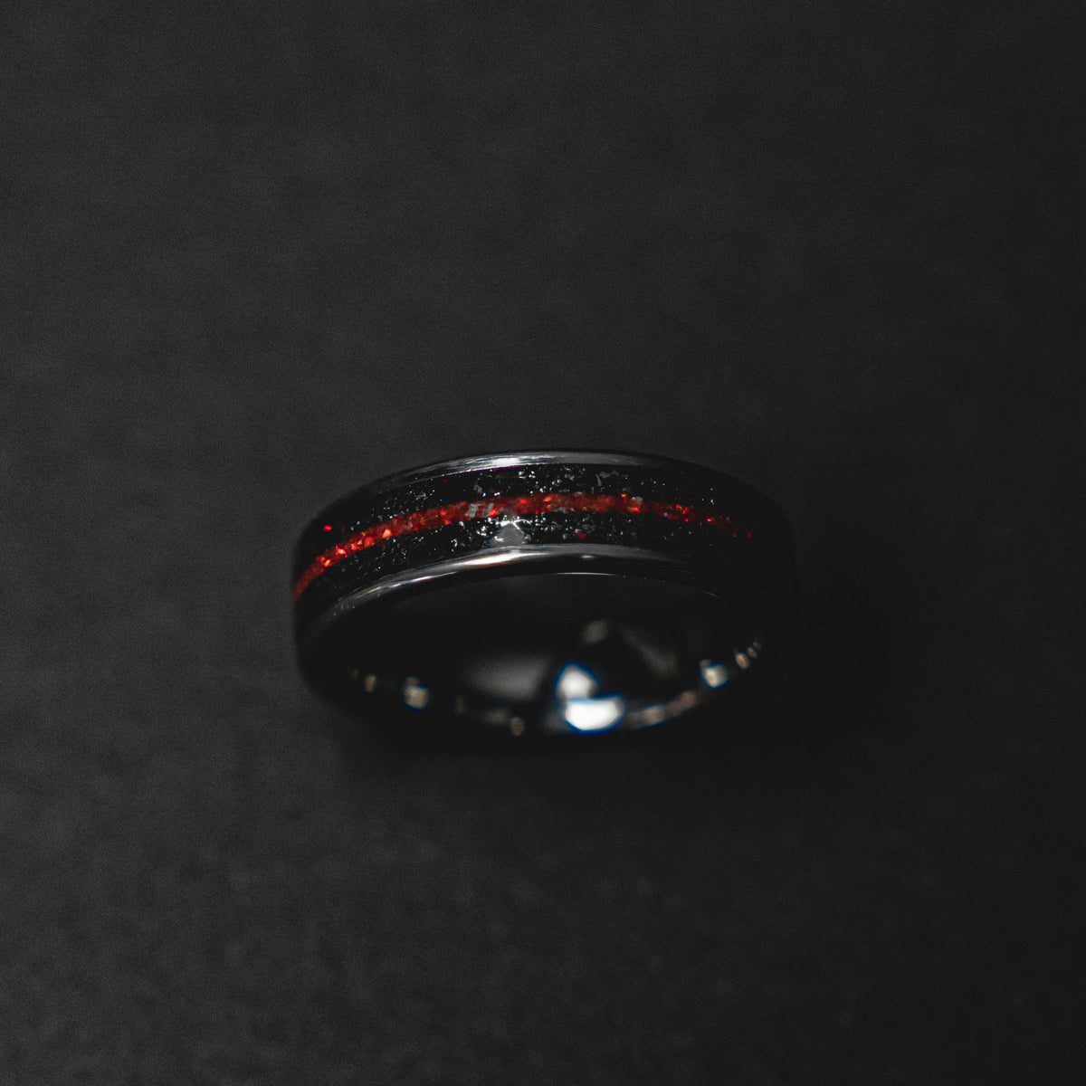 Meteorite tungsten ring men, Red opal ring, mens wedding band, mens ring, wedding band men, 6mm wide ring.