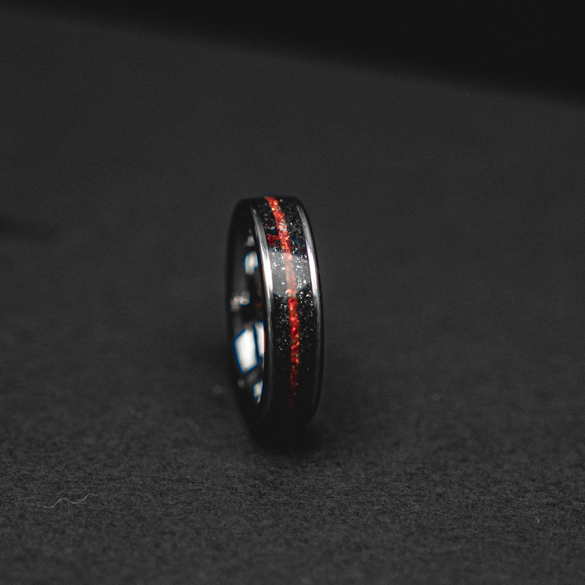 Meteorite tungsten ring men, Red opal ring, mens wedding band, mens ring, wedding band men, 6mm wide ring.
