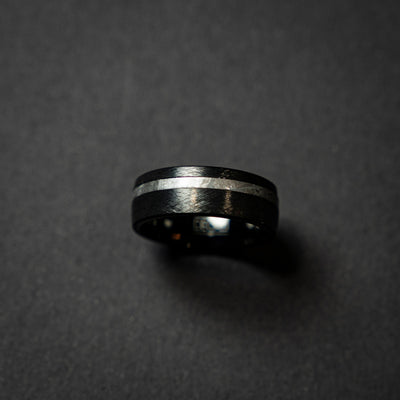 Brushed Black Tungsten Ring | Meteorite Ring, Unique Engagement Ring For Men, Statement Ring, Stripe Ring, Black Wedding Band, Modern Ring.